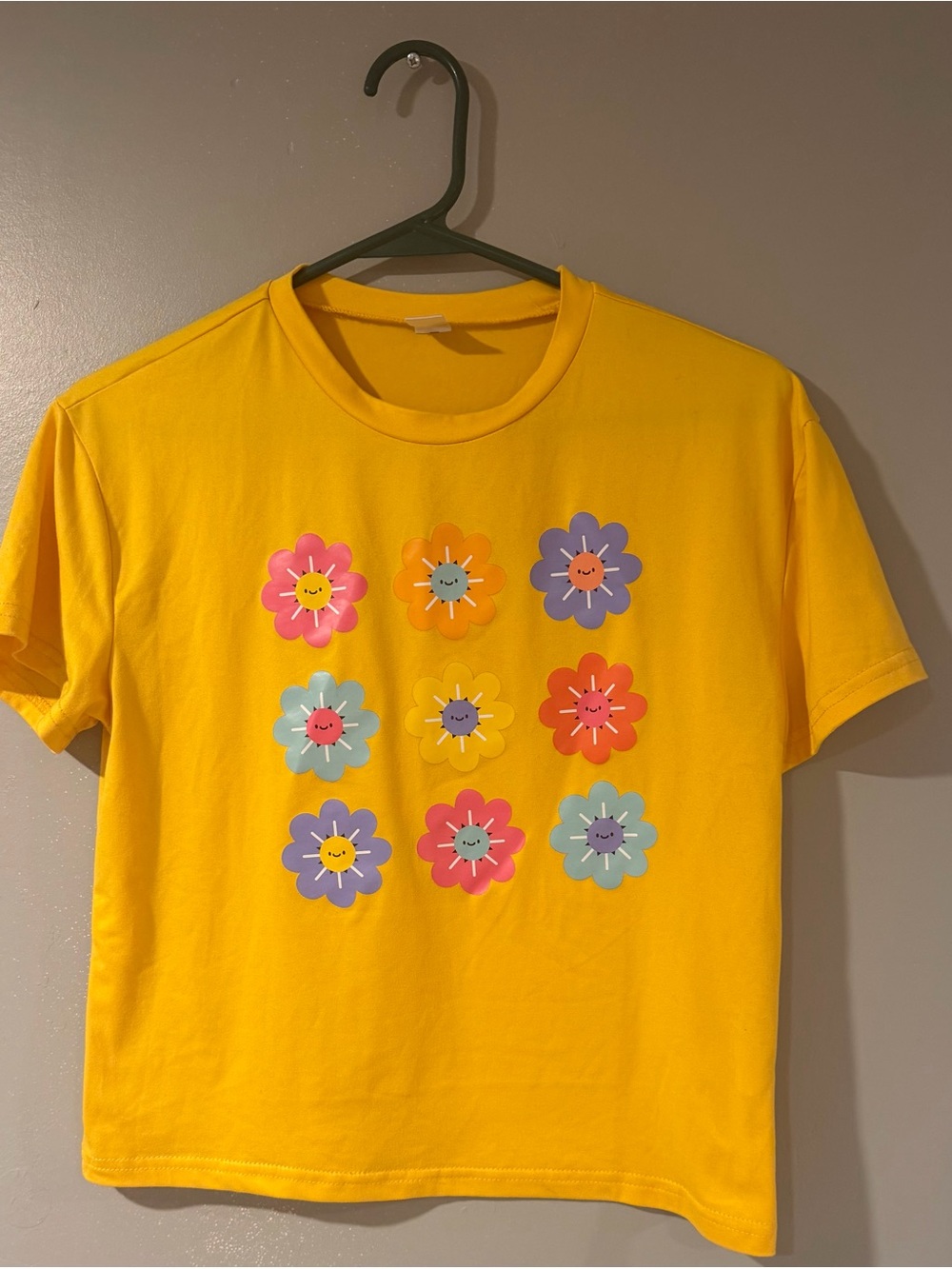 Wallflower Yellow Tee with Colorful Smiling Flowers Grid